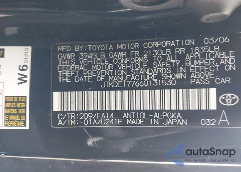 2006 Scion Tc z USA, uszkodzony, nr VIN JTKDE177660131530